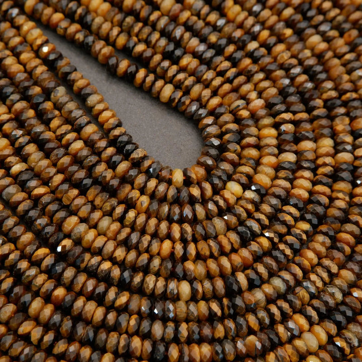 Tiger Eye · Microfaceted · Rondelle · 2x4mm, Tejas Beads, Beads