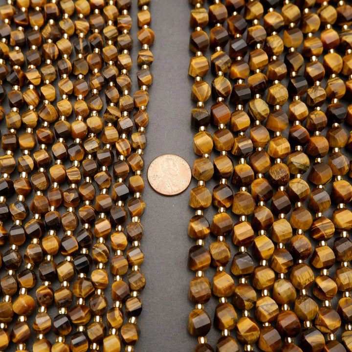 Tiger Eye · Faceted · Spiral Sphere · 8mm, 10mm, Tejas Beads, Beads