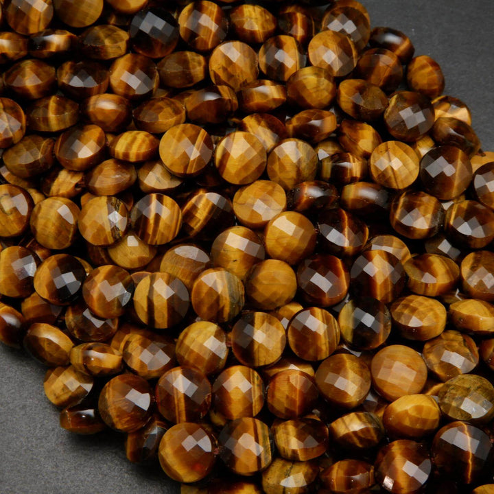 Tiger Eye · Faceted · Coin · 10mm, Tejas Beads, Beads