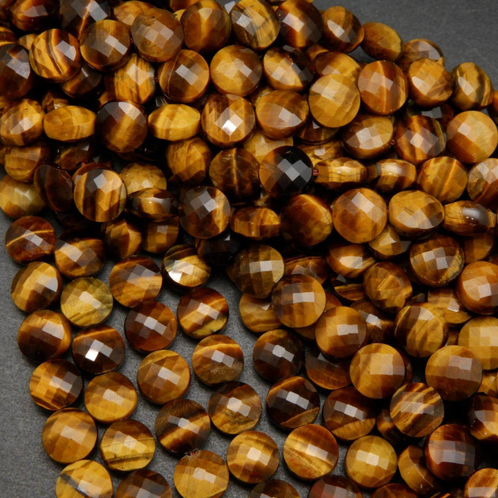 Tiger Eye · Faceted · Coin · 10mm, Tejas Beads, Beads