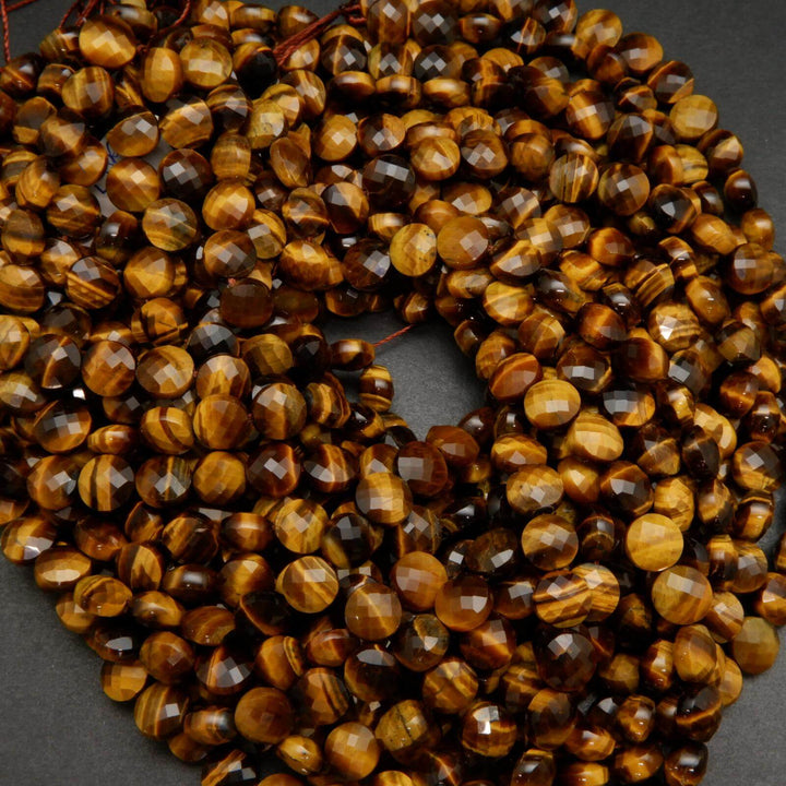Tiger Eye · Faceted · Coin · 10mm, Tejas Beads, Beads