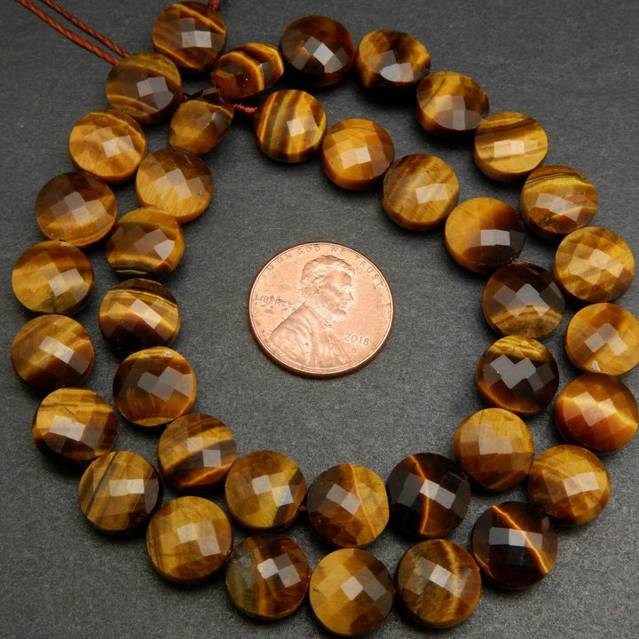 Tiger Eye · Faceted · Coin · 10mm, Tejas Beads, Beads