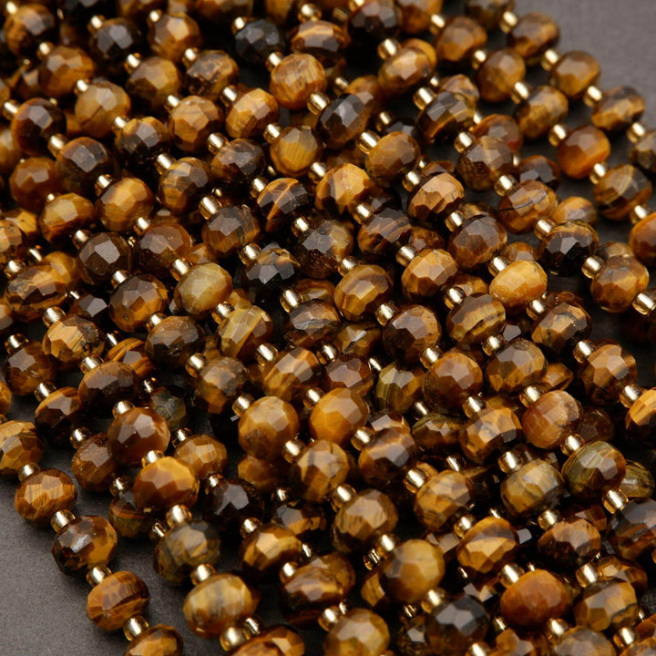 Tiger's Eye · Faceted · Rondelle · 6x8mm, Tejas Beads, Beads