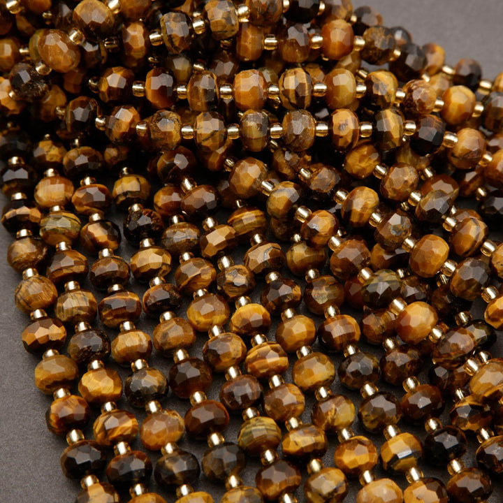 Tiger's Eye · Faceted · Rondelle · 6x8mm, Tejas Beads, Beads