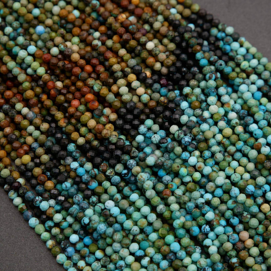 Close-up of multicolored beads on a gray surface