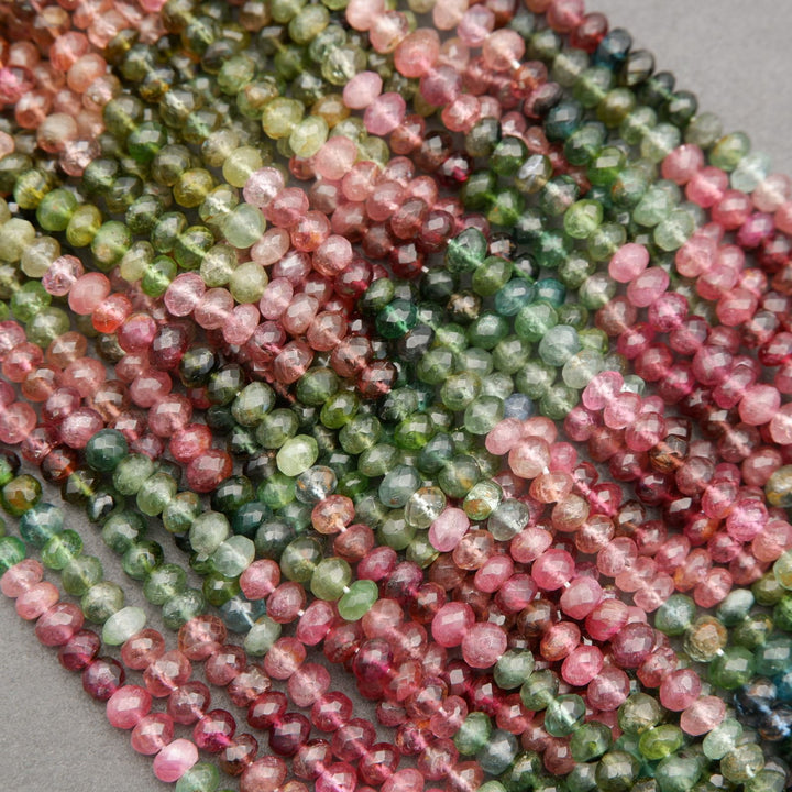 Pink and green watermelon tourmaline gemstone beads