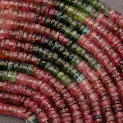 Watermelon Tourmaline A · Ombre · Microfaceted · Heishi Rondelle · 4mm