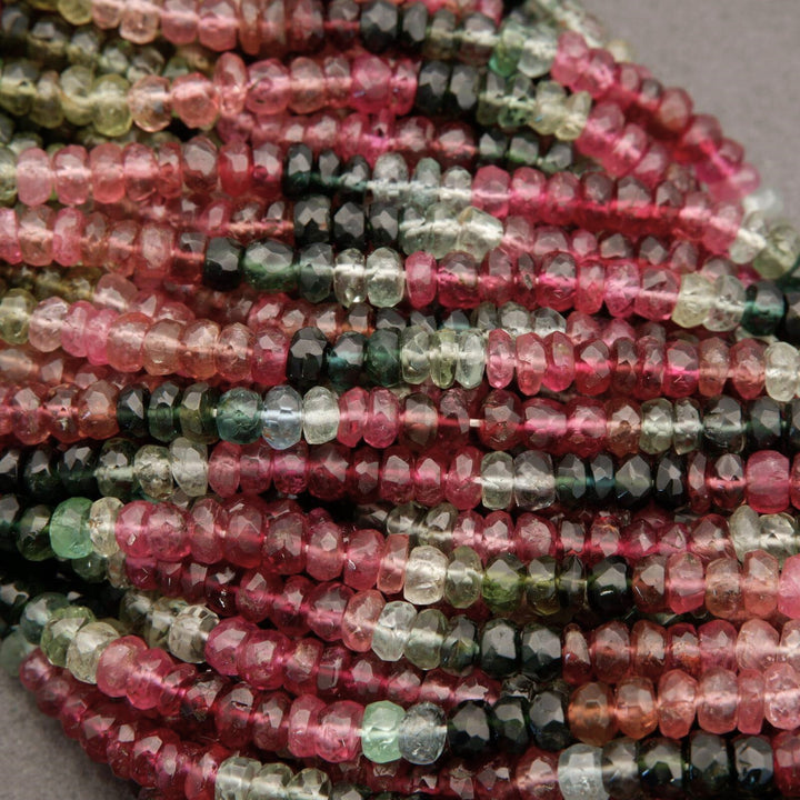 Watermelon Tourmaline A+ · Ombre · Microfaceted · Rondelle · 4mm, Tejas Beads, Beads