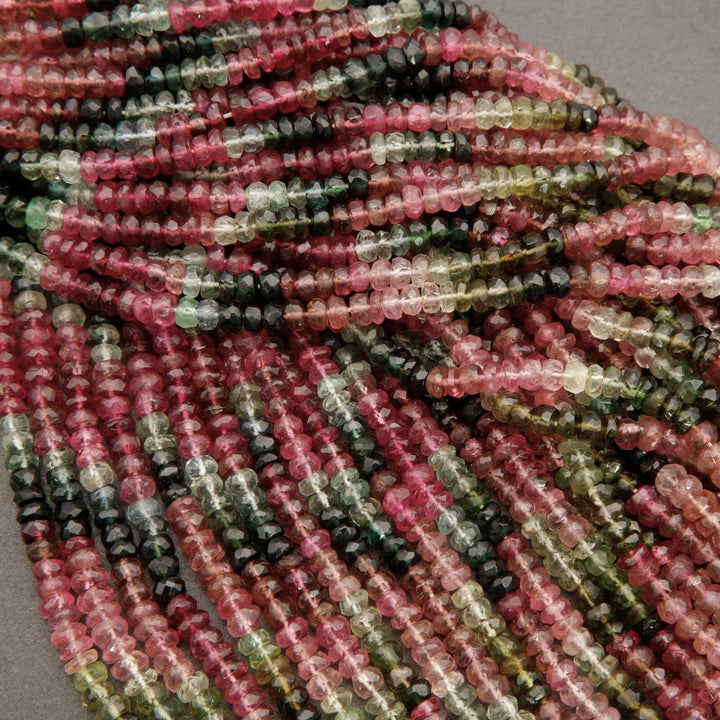 Watermelon Tourmaline A+ · Ombre · Microfaceted · Rondelle · 4mm, Tejas Beads, Beads
