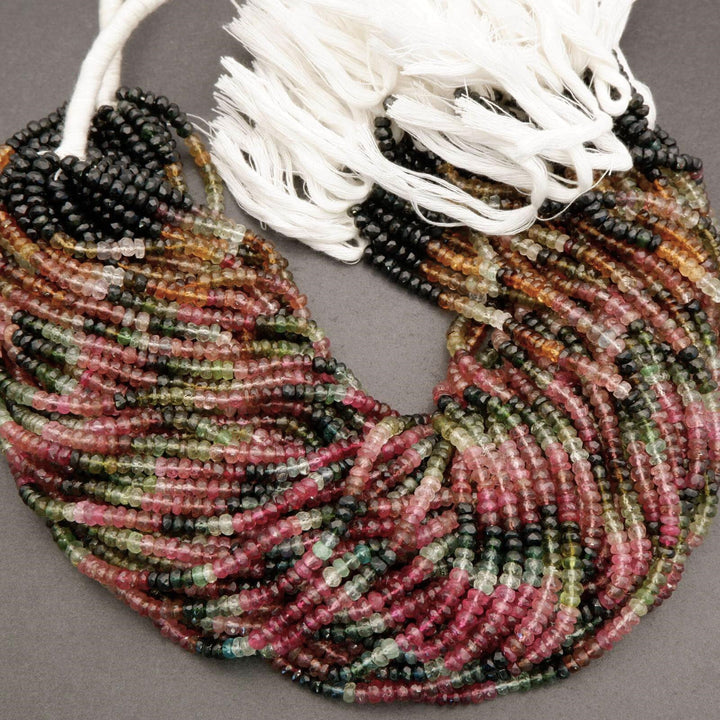 Watermelon Tourmaline A+ · Ombre · Microfaceted · Rondelle · 4mm, Tejas Beads, Beads