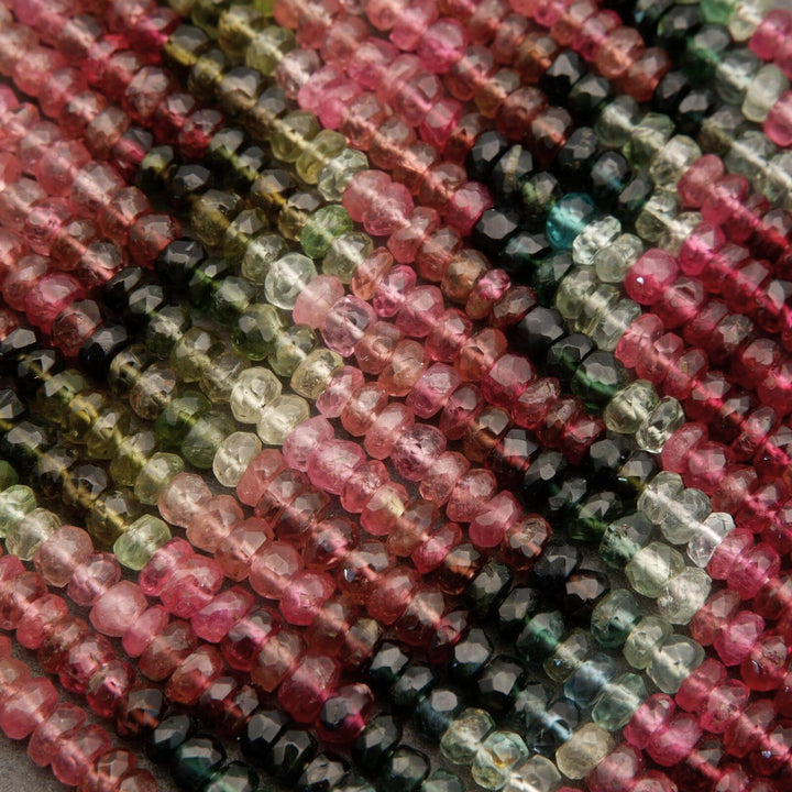 Watermelon Tourmaline A+ · Ombre · Microfaceted · Rondelle · 4mm, Tejas Beads, Beads