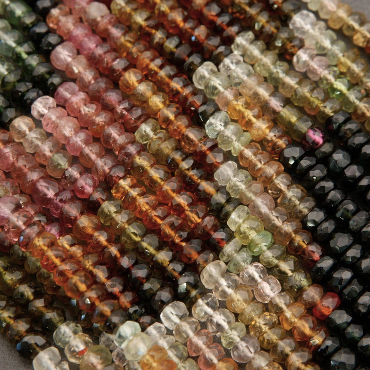 Watermelon Tourmaline A+ · Ombre · Microfaceted · Rondelle · 4mm, Tejas Beads, Beads