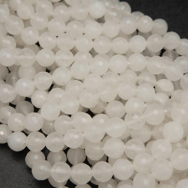 Faceted white jade beads.