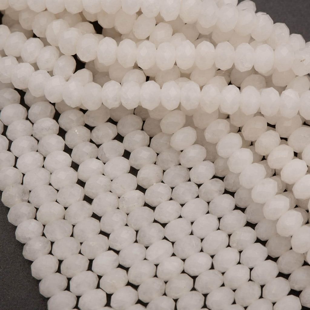 White jade faceted rondelle beads.