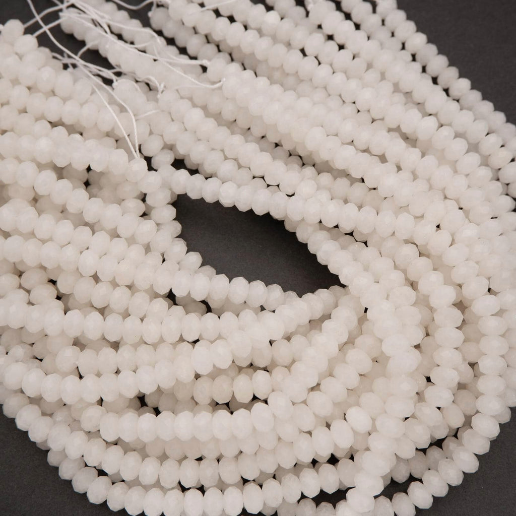 White jade faceted rondelle beads.