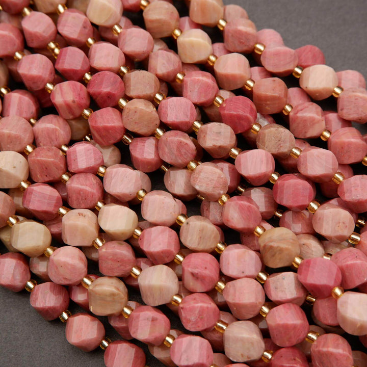 Pink Rhodonite · Faceted · Spiral Sphere · 8mm, 10mm, Tejas Beads, Beads
