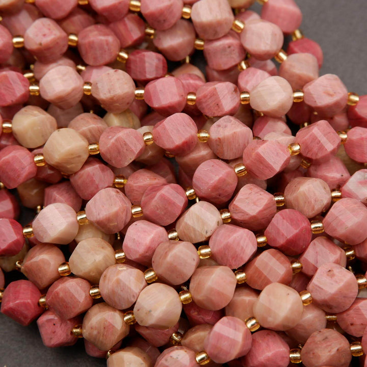 Pink Rhodonite · Faceted · Spiral Sphere · 8mm, 10mm, Tejas Beads, Beads