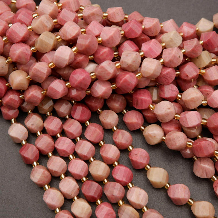 Pink Rhodonite · Faceted · Spiral Sphere · 8mm, 10mm, Tejas Beads, Beads