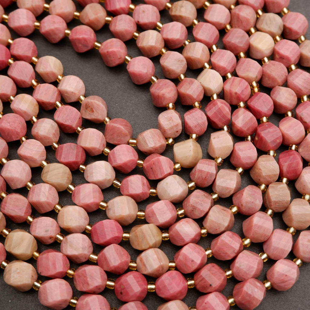 Pink Rhodonite · Faceted · Spiral Sphere · 8mm, 10mm, Tejas Beads, Beads