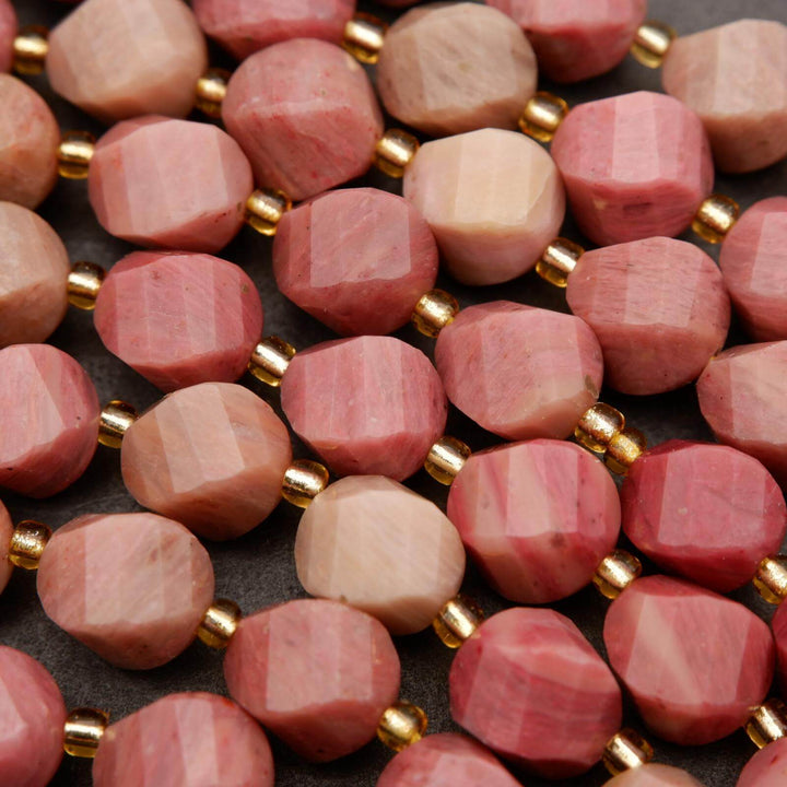 Pink Rhodonite · Faceted · Spiral Sphere · 8mm, 10mm, Tejas Beads, Beads