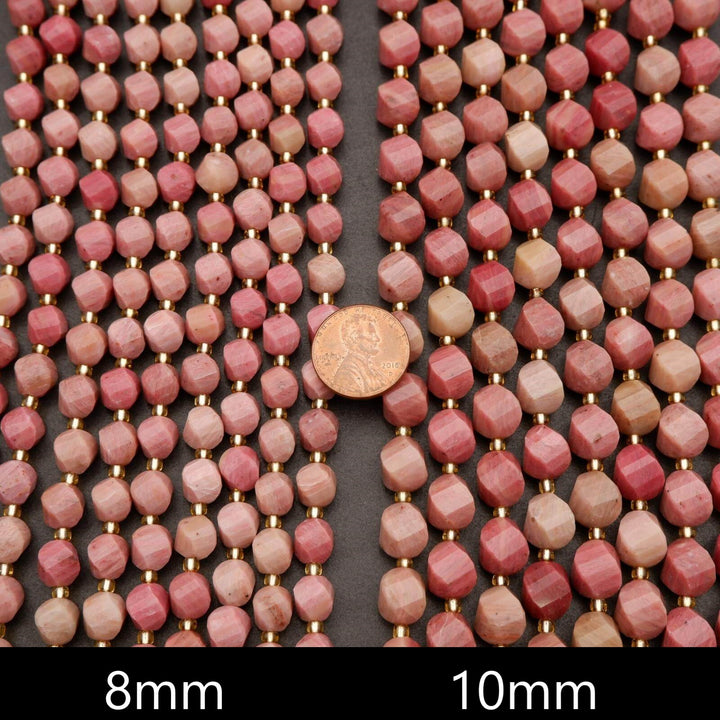 Pink Rhodonite · Faceted · Spiral Sphere · 8mm, 10mm, Tejas Beads, Beads