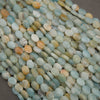 A heap of faceted amazonite oval bead strands in pale aqua, seafoam and peach