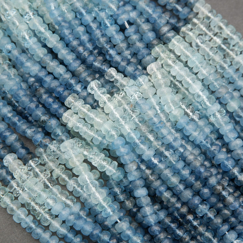 Close-up of blue beads on a gray background
