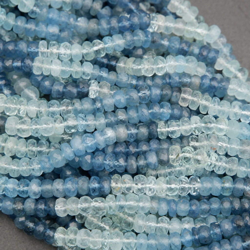 Close-up of blue beads on a gray background