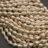 A close-up of metallic gold faceted beads strung on a cord, arranged in a coil against a dark gray background.