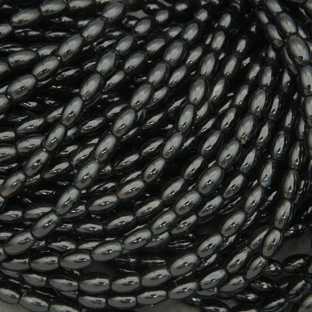 Black onyx oval beads strand glossy black gemstone beads