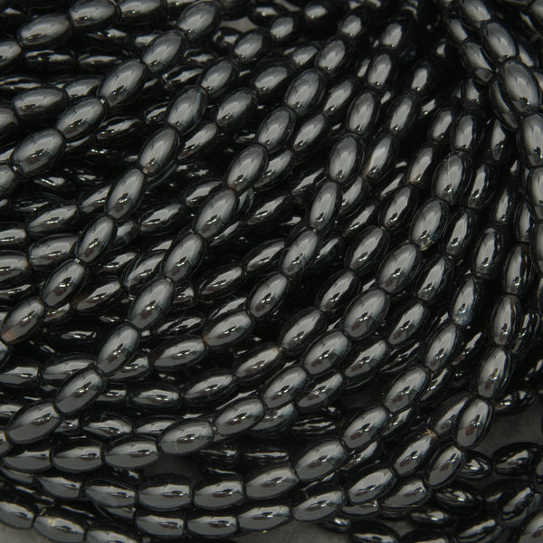 Black onyx oval beads strand glossy black gemstone beads