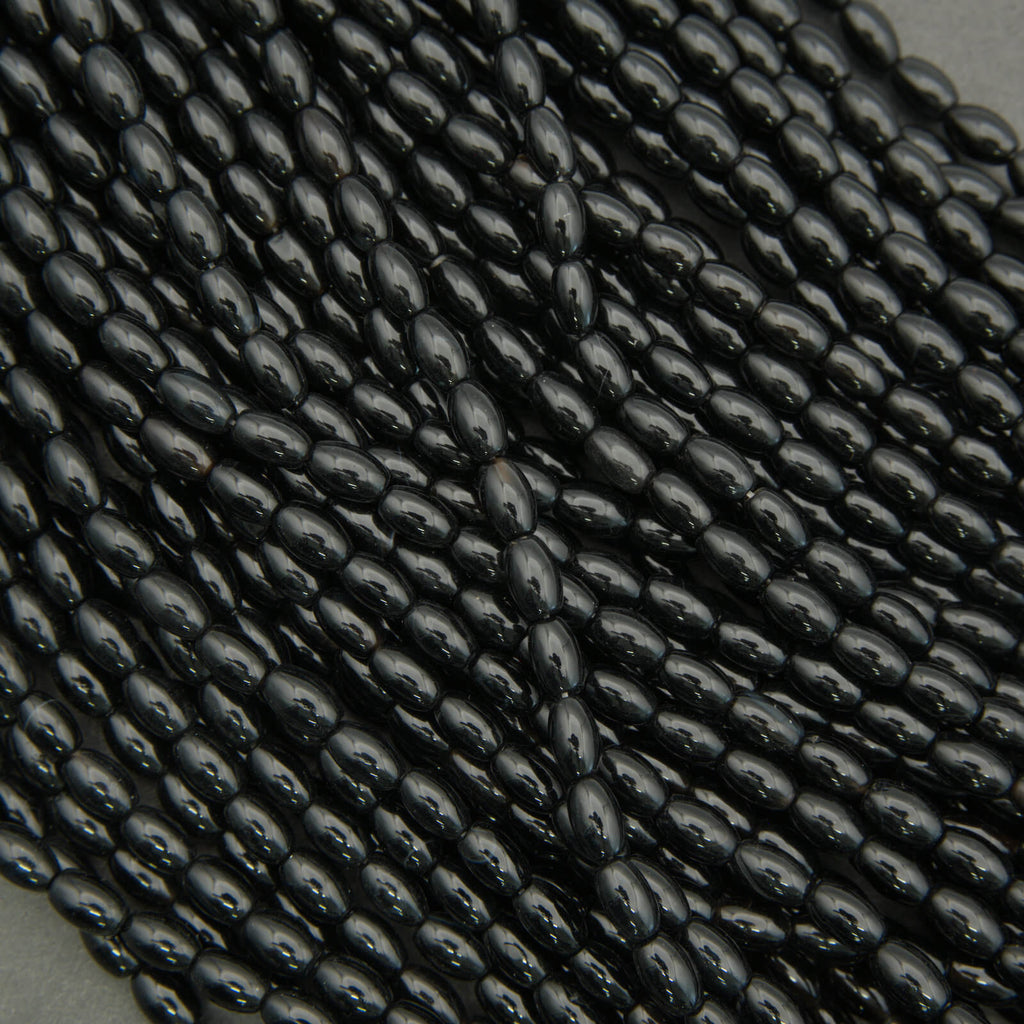 Natural black onyx oval beads smooth polished jewelry making beads