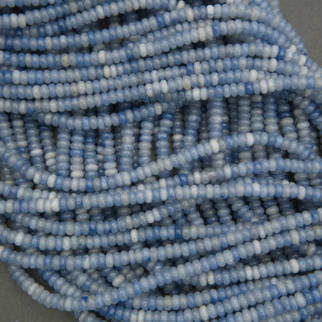 Blue aventurine spacer beads smooth rondelle shape blue and white tones