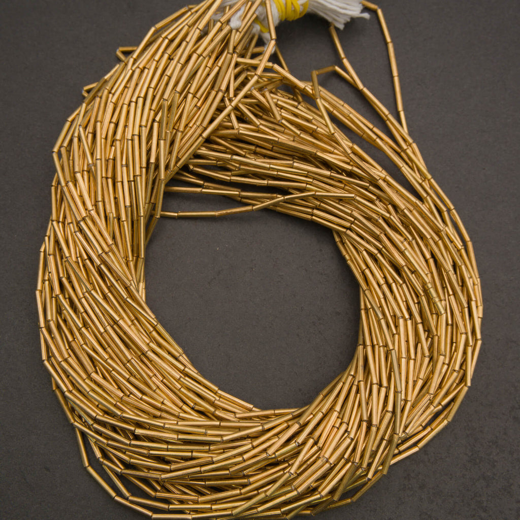 Minimalist brass spacer beads, thin tube shape in warm matte gold tones