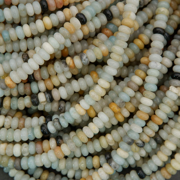 Brazilian amazonite rondelle beads strand aqua blue mixed tone gemstone beads