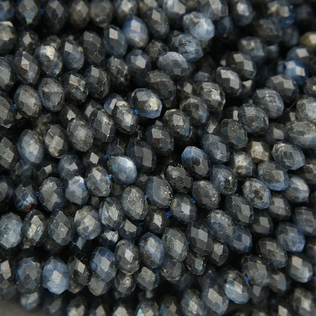 Close-up of dark blue faceted beads