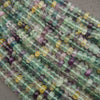 Natural fluorite gemstone beads in smooth rondelle shapes with beautiful green and violet coloration.