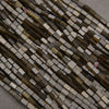 Natural golden obsidian gemstone tube beads with deep smoky brown tones and shimmering golden highlights.