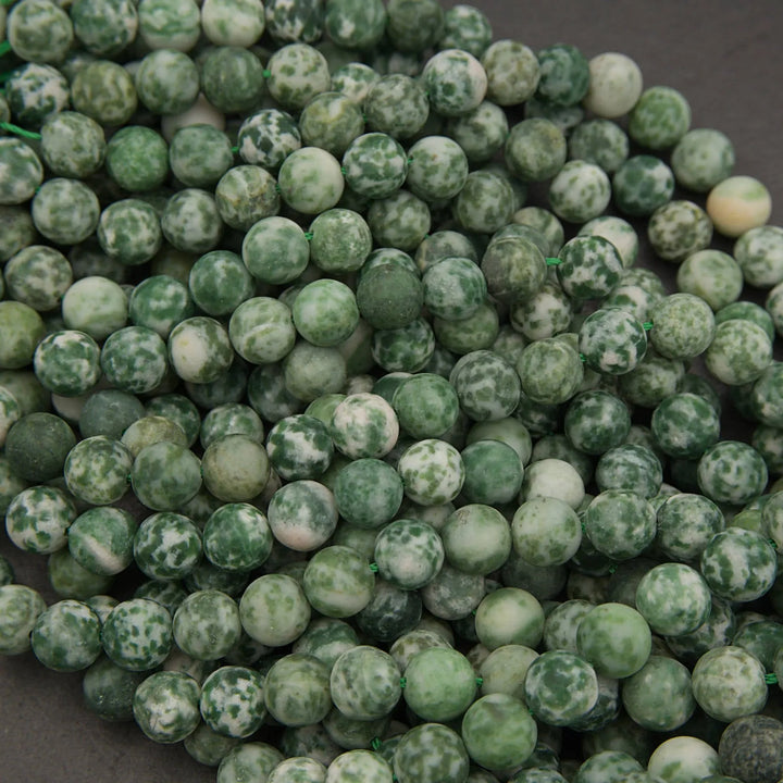 White and green Green Tree Agate round beads