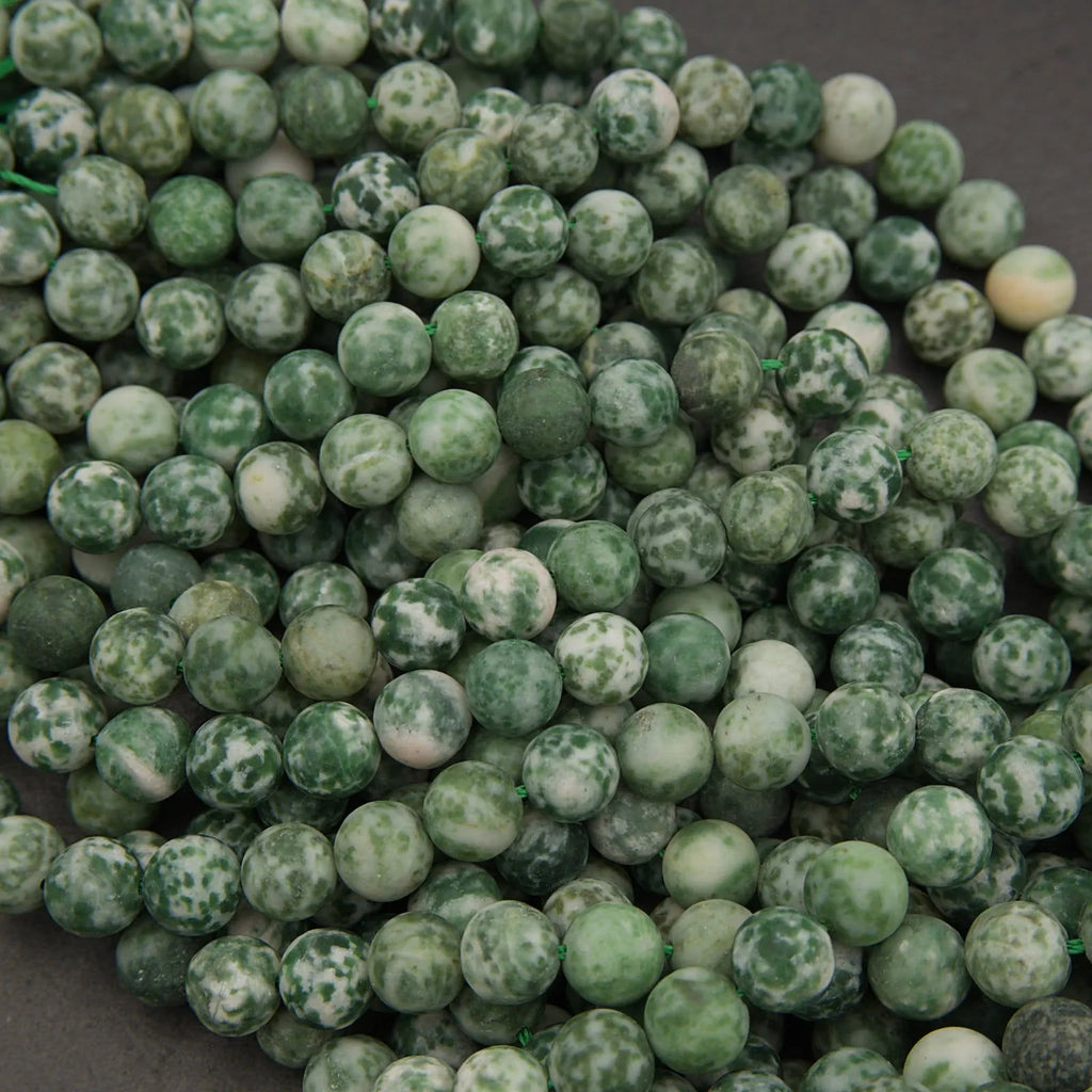 White and green Green Tree Agate round beads