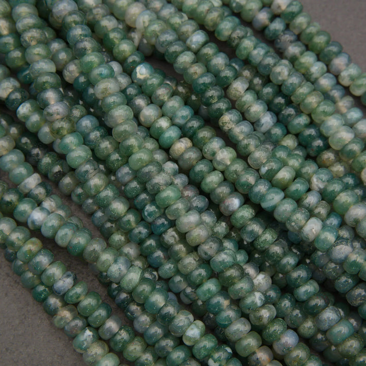 Green moss agate beads, small rondelles with organic patterns and earthy tones