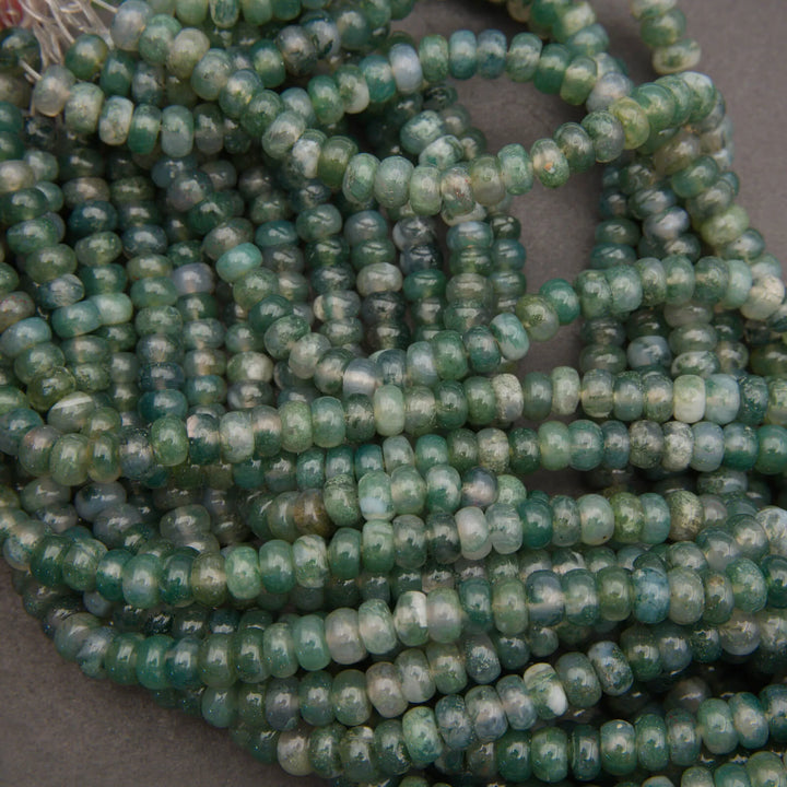 Natural moss agate spacer beads, forest green with milky and speckled variations