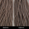 Two strands of small round beads shown side by side, labeled 4x6mm on the left and 5x8mm on the right, against a light neutral background.
