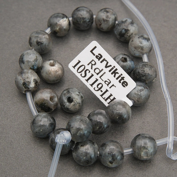 closeup of larvikite beads.