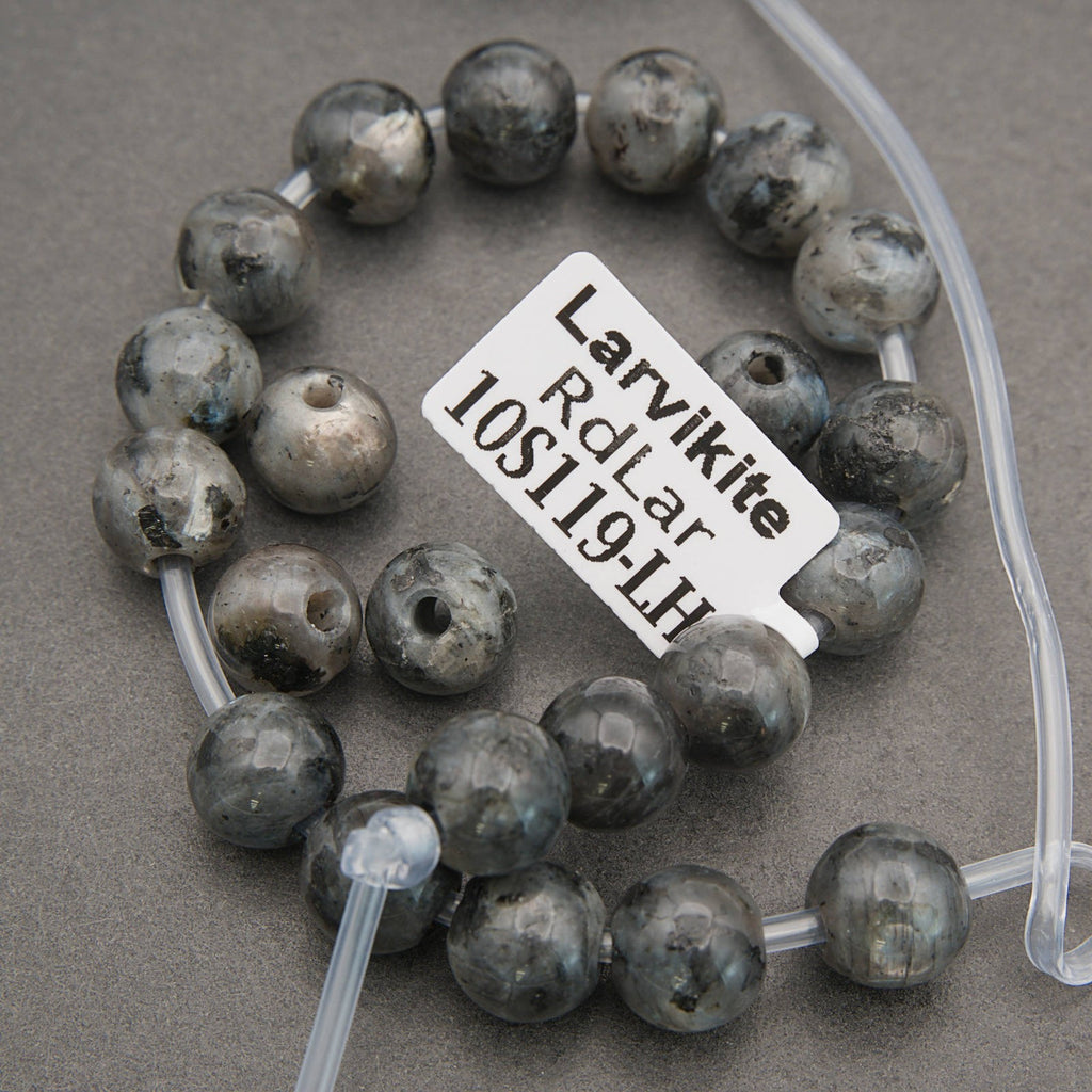 closeup of larvikite beads.