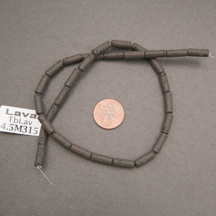 Natural black lava rock tube gemstone beads for handmade bracelets, necklaces, and DIY jewelry designs.