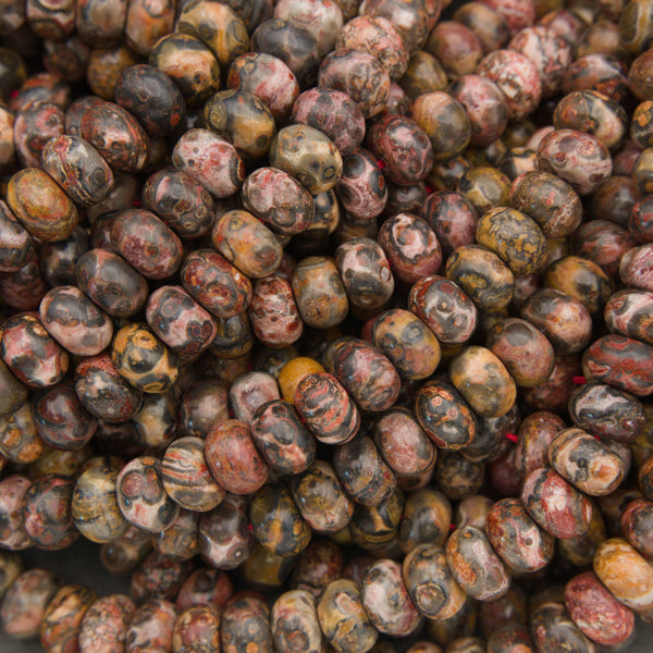 Leopard Skin Jasper smooth rondelle gemstone beads with natural orbicular patterns