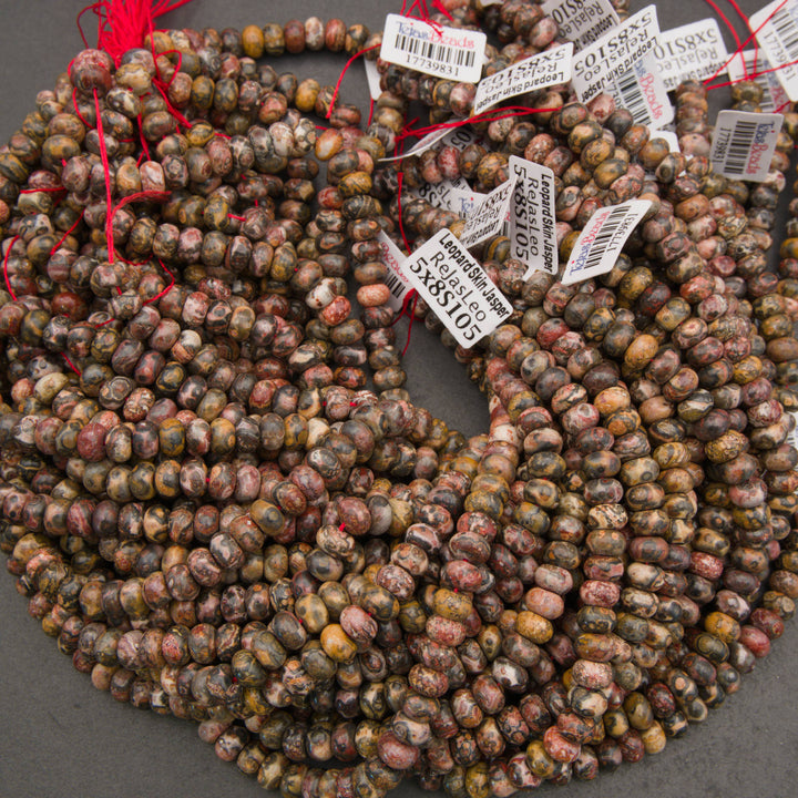 Earth-toned Leopard Skin Jasper gemstone rondelle beads for jewelry making