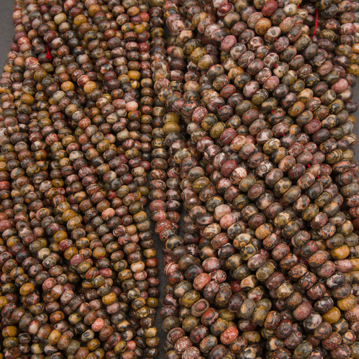 Leopard Skin Jasper rondelle bead strand featuring natural orbicular markings
