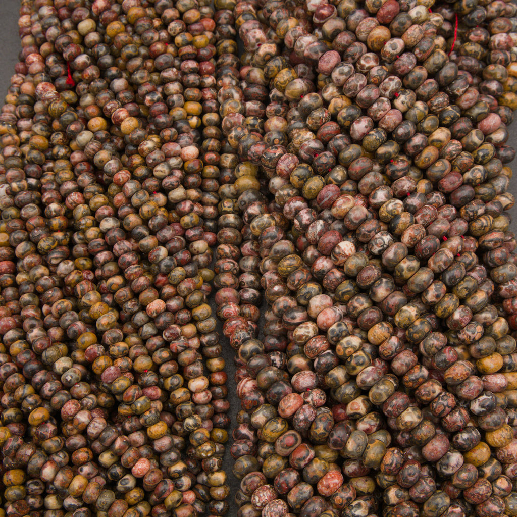 Leopard Skin Jasper rondelle bead strand featuring natural orbicular markings